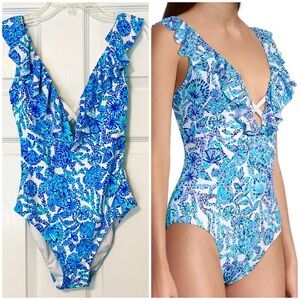 Lilly Pulitzer one-piece Vivek Turquoise Oasis Shell Me You Love Me NWT 0